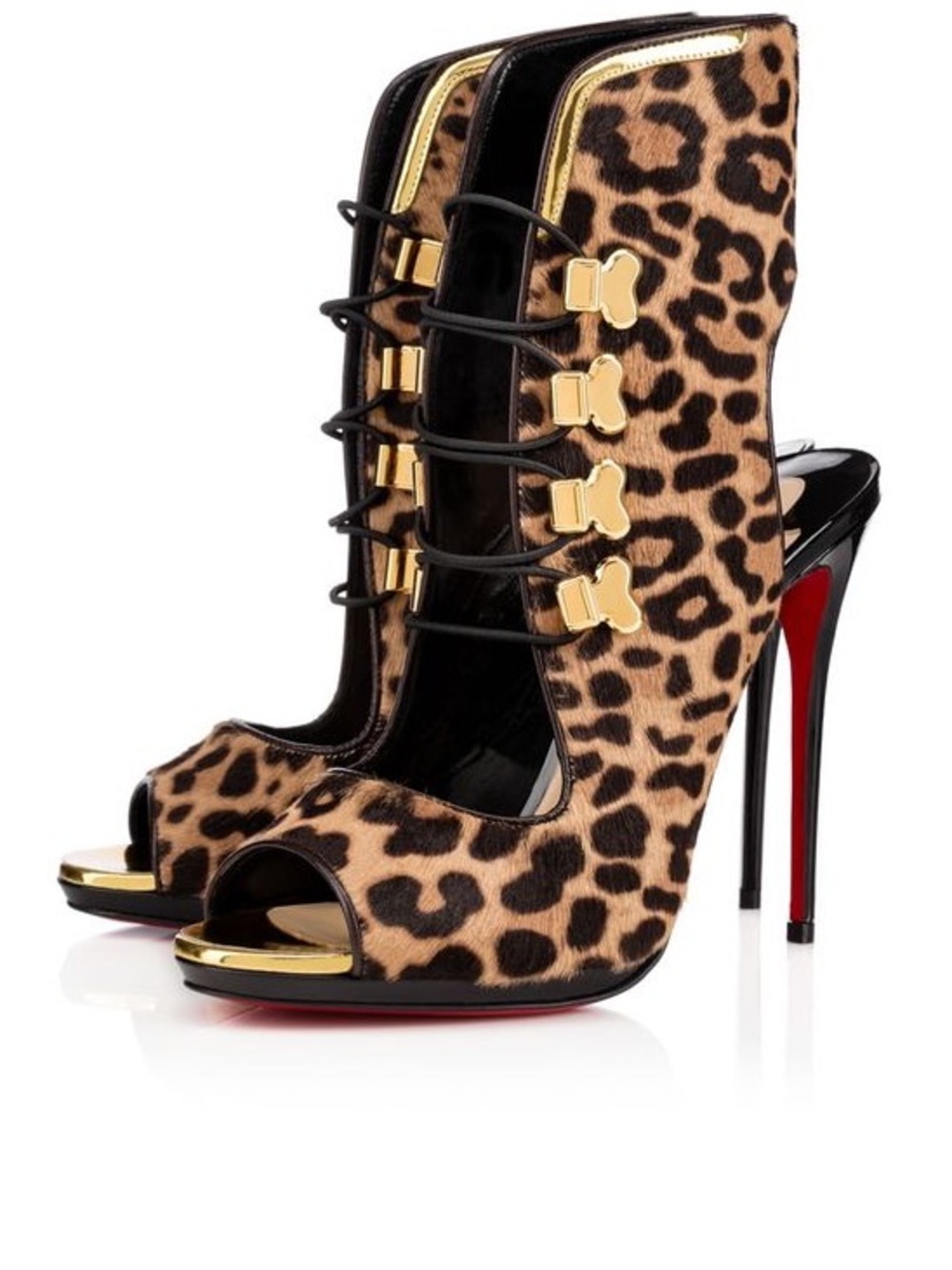 Christian Louboutin Troubida Women’s Leopard Print Fur Open Toe Stiletto EU 37